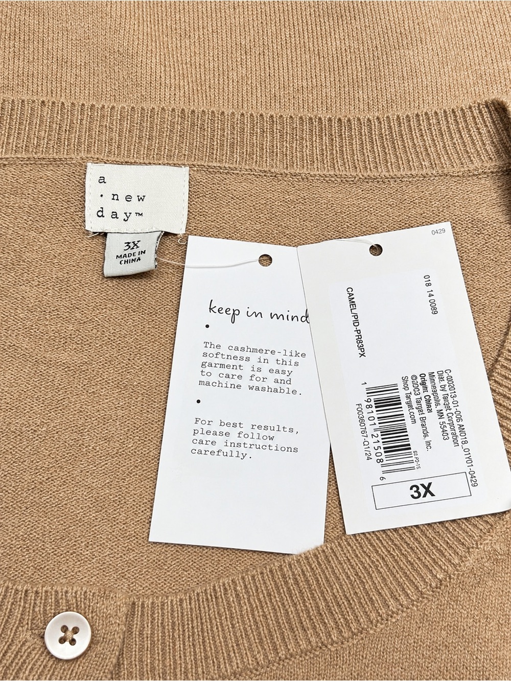 A New Day Camel Cashmere-Like Button Front Cardigan Sweater 3X NWT - Picture 3 of 7